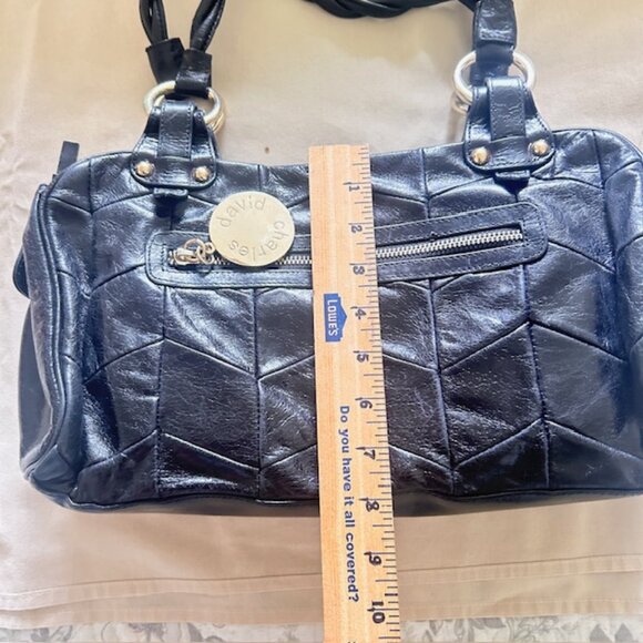 Charles David Handbag Purse Black Chevron Stitched Twisted Handles Read - Picture 9 of 11